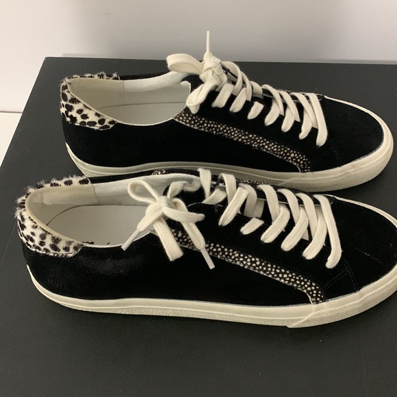 Madewell Sidewalk Low Top Sneakers Black Suede Animal Print - Picture 2 of 7